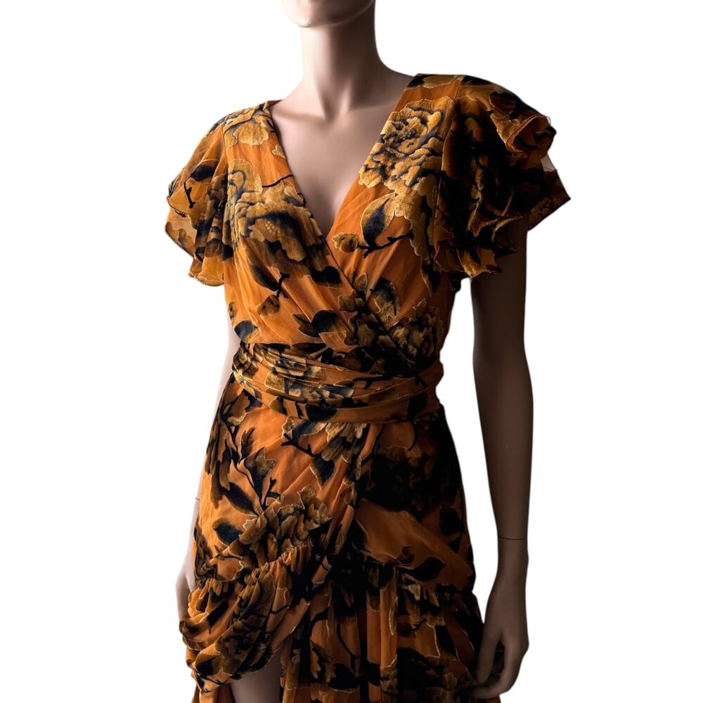 Hutch Zola Velvet Maxi Dress Gold Floral Burnout Wrap Romantic Anthropologie - Picture 8 of 14